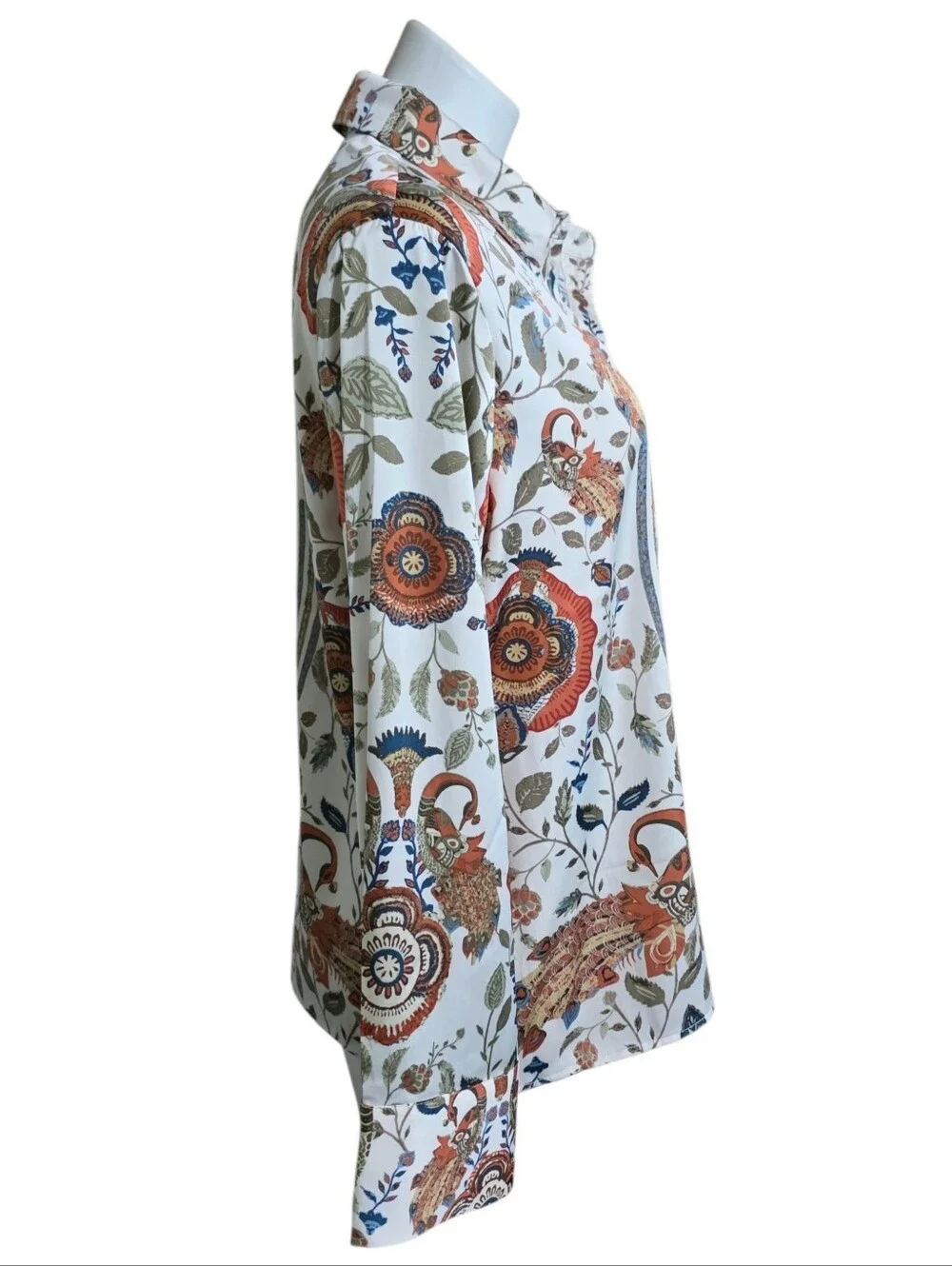 Rachel Zoe Button Down Peacock Print Blouse Cream Size L - Picture 3 of 11